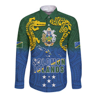 Solomon Islands Long Sleeve Button Shirt The Guardians-Tribal Crocodile and Shark Melanesian Tattoo LT03 Unisex Green - Polynesian Pride