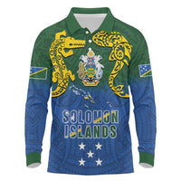 Solomon Islands Long Sleeve Polo Shirt The Guardians-Tribal Crocodile and Shark Melanesian Tattoo LT03 Green - Polynesian Pride