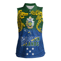 Solomon Islands Women Sleeveless Polo Shirt The Guardians-Tribal Crocodile and Shark Melanesian Tattoo LT03 Female Green - Polynesian Pride