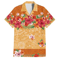 Hawaii Hibiscus Family Matching Puletasi and Hawaiian Shirt Turtles and Tribal Motifs Vintage Floral Style LT03 Dad's Shirt - Short Sleeve Yellow - Polynesian Pride