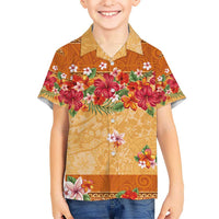 Hawaii Hibiscus Kid Hawaiian Shirt Turtles and Tribal Motifs Vintage Floral Style LT03 Kid Yellow - Polynesian Pride