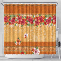 Hawaii Hibiscus Shower Curtain Turtles and Tribal Motifs Vintage Floral Style LT03 - Polynesian Pride