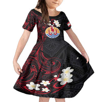 French Polynesia Tiare Day Family Matching Off Shoulder Short Dress and Hawaiian Shirt Seal and Polynesian Pattern LT03 Daughter's Dress Black - Polynesian Pride