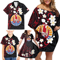 French Polynesia Tiare Day Family Matching Off Shoulder Short Dress and Hawaiian Shirt Seal and Polynesian Pattern LT03 - Polynesian Pride