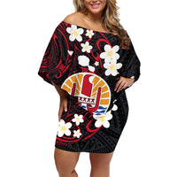 French Polynesia Tiare Day Family Matching Off Shoulder Short Dress and Hawaiian Shirt Seal and Polynesian Pattern LT03 Mom's Dress Black - Polynesian Pride