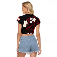 French Polynesia Tiare Day Raglan Cropped T Shirt Seal and Polynesian Pattern LT03 - Polynesian Pride