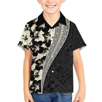 Bula Hibiscus Festival Family Matching Tank Maxi Dress and Hawaiian Shirt Tapa Pattern Half Style LT03 Son's Shirt Beige - Polynesian Pride