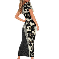 Bula Hibiscus Festival Short Sleeve Bodycon Dress Tapa Pattern Half Style