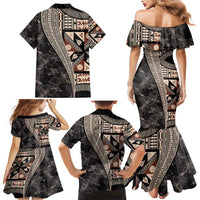 Bula Hibiscus Festival Family Matching Mermaid Dress and Hawaiian Shirt Fijian Masi Pattern Half Style