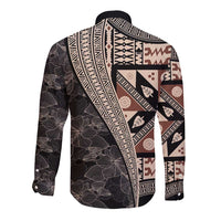 Bula Hibiscus Festival Long Sleeve Button Shirt Fijian Masi Pattern Half Style