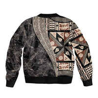 Bula Hibiscus Festival Sleeve Zip Bomber Jacket Fijian Masi Pattern Half Style