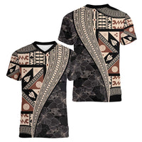 Bula Hibiscus Festival Women V-Neck T-Shirt Fijian Masi Pattern Half Style