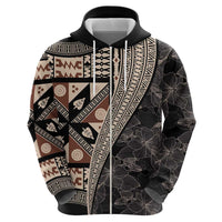 Bula Hibiscus Festival Zip Hoodie Fijian Masi Pattern Half Style