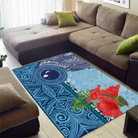 Fiji Day Area Rug Tapa Pattern and Hibiscus Flower