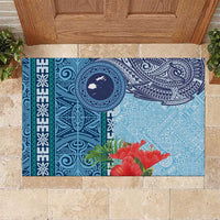 Fiji Day Rubber Doormat Tapa Pattern and Hibiscus Flower