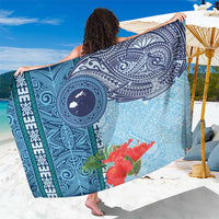 Fiji Day Sarong Tapa Pattern and Hibiscus Flower LT03 One Size 44 x 66 inches Blue - Polynesian Pride