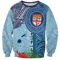 Fiji Day Sweatshirt Tapa Pattern and Hibiscus Flower LT03 Unisex Blue - Polynesian Pride