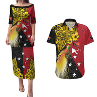 Papua New Guinea Independence Day Couples Matching Puletasi and Hawaiian Shirt Bird-of-Paradise with Map and Polynesian Pattern LT03 Black - Polynesian Pride