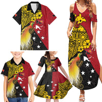 Papua New Guinea Independence Day Family Matching Summer Maxi Dress and Hawaiian Shirt Bird-of-Paradise with Map and Polynesian Pattern LT03 - Polynesian Pride