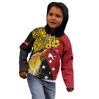 Papua New Guinea Independence Day Kid Hoodie Bird-of-Paradise with Map and Polynesian Pattern