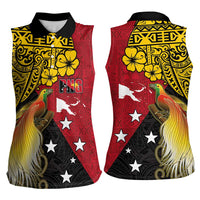 Papua New Guinea Independence Day Women Sleeveless Polo Shirt Bird-of-Paradise with Map and Polynesian Pattern LT03 - Polynesian Pride