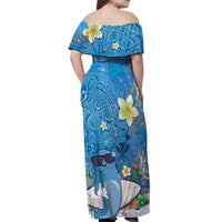Aloha Hawaiian Monk Seal Off Shoulder Maxi Dress Polynesian Tattoo The Ocean and Undersea Vibe