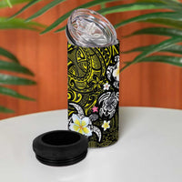 Hawaiian Turtle and Plumeria 4 in 1 Can Cooler Tumbler Polynesian Tattoo and Tribal Elements Pattern Yellow Color