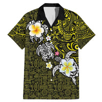 Hawaiian Turtle and Plumeria Family Matching Mermaid Dress and Hawaiian Shirt Polynesian Tattoo and Tribal Elements Pattern Yellow Color