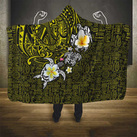 Hawaiian Turtle and Plumeria Hooded Blanket Polynesian Tattoo and Tribal Elements Pattern Yellow Color