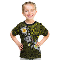 Hawaiian Turtle and Plumeria Kid T Shirt Polynesian Tattoo and Tribal Elements Pattern Yellow Color LT03 Yellow - Polynesian Pride