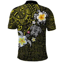 Hawaiian Turtle and Plumeria Polo Shirt Polynesian Tattoo and Tribal Elements Pattern Yellow Color