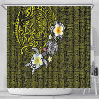Hawaiian Turtle and Plumeria Shower Curtain Polynesian Tattoo and Tribal Elements Pattern Yellow Color LT03 - Polynesian Pride