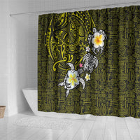 Hawaiian Turtle and Plumeria Shower Curtain Polynesian Tattoo and Tribal Elements Pattern Yellow Color LT03 - Polynesian Pride