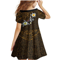 Hawaiian Turtle and Plumeria Family Matching Mermaid Dress and Hawaiian Shirt Polynesian Tattoo and Tribal Elements Pattern Orange Color