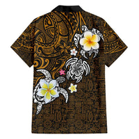 Hawaiian Turtle and Plumeria Family Matching Off Shoulder Maxi Dress and Hawaiian Shirt Polynesian Tattoo and Tribal Elements Pattern Orange Color