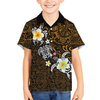 Hawaiian Turtle and Plumeria Family Matching Short Sleeve Bodycon Dress and Hawaiian Shirt Polynesian Tattoo and Tribal Elements Pattern Orange Color