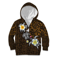 Hawaiian Turtle and Plumeria Kid Hoodie Polynesian Tattoo and Tribal Elements Pattern Orange Color