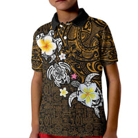 Hawaiian Turtle and Plumeria Kid Polo Shirt Polynesian Tattoo and Tribal Elements Pattern Orange Color