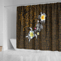Hawaiian Turtle and Plumeria Shower Curtain Polynesian Tattoo and Tribal Elements Pattern Orange Color LT03 - Polynesian Pride