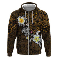 Hawaiian Turtle and Plumeria Zip Hoodie Polynesian Tattoo and Tribal Elements Pattern Orange Color LT03 Zip Hoodie Orange - Polynesian Pride