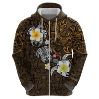 Hawaiian Turtle and Plumeria Zip Hoodie Polynesian Tattoo and Tribal Elements Pattern Orange Color LT03 - Polynesian Pride