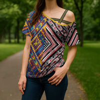 Tuvaluan and New Zealand Culture Cross Shoulder Shirt The Art of Kolose and Taniko - Polynesian Pride
