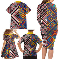 Tuvaluan and New Zealand Culture Family Matching Long Sleeve Bodycon Dress and Hawaiian Shirt The Art of Kolose and Taniko - Polynesian Pride