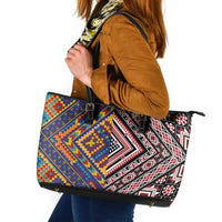Tuvaluan and New Zealand Culture Leather Tote Bag The Art of Kolose and Taniko - Polynesian Pride