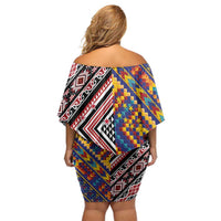 Tuvaluan and New Zealand Culture Off Shoulder Short Dress The Art of Kolose and Taniko - Polynesian Pride