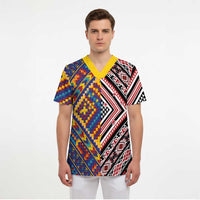 Tuvaluan and New Zealand Culture Scrub Top The Art of Kolose and Taniko - Polynesian Pride