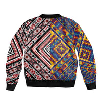 Tuvaluan and New Zealand Culture Sleeve Zip Bomber Jacket The Art of Kolose and Taniko - Polynesian Pride