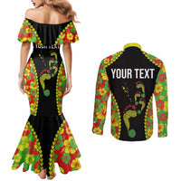Personalised Vanuatu Running Couples Matching Mermaid Dress and Long Sleeve Button Shirt Footprint and Hibiscus Polynesian Style LT03 - Polynesian Pride