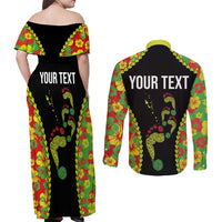Personalised Vanuatu Running Couples Matching Off Shoulder Maxi Dress and Long Sleeve Button Shirt Footprint and Hibiscus Polynesian Style LT03 - Polynesian Pride