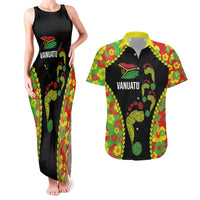 Personalised Vanuatu Running Couples Matching Tank Maxi Dress and Hawaiian Shirt Footprint and Hibiscus Polynesian Style LT03 Black - Polynesian Pride